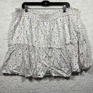Forever 21 Tiered Floral Mini Skirt Smocked Waist Cottagecore Boho Ruffle White